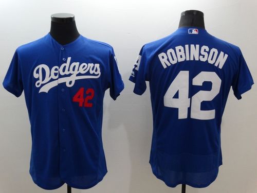 Dodgers #42 Jackie Robinson Blue Flexbase Authentic Collection Stitched MLB Jersey - Click Image to Close